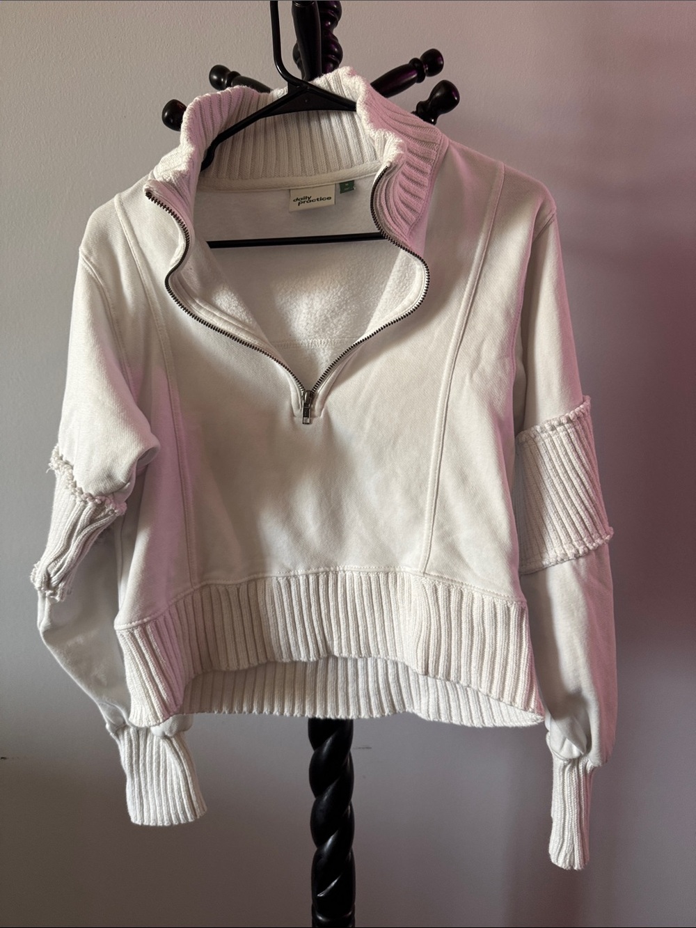 Cropped White Half‑Zip Turtleneck Sweater
